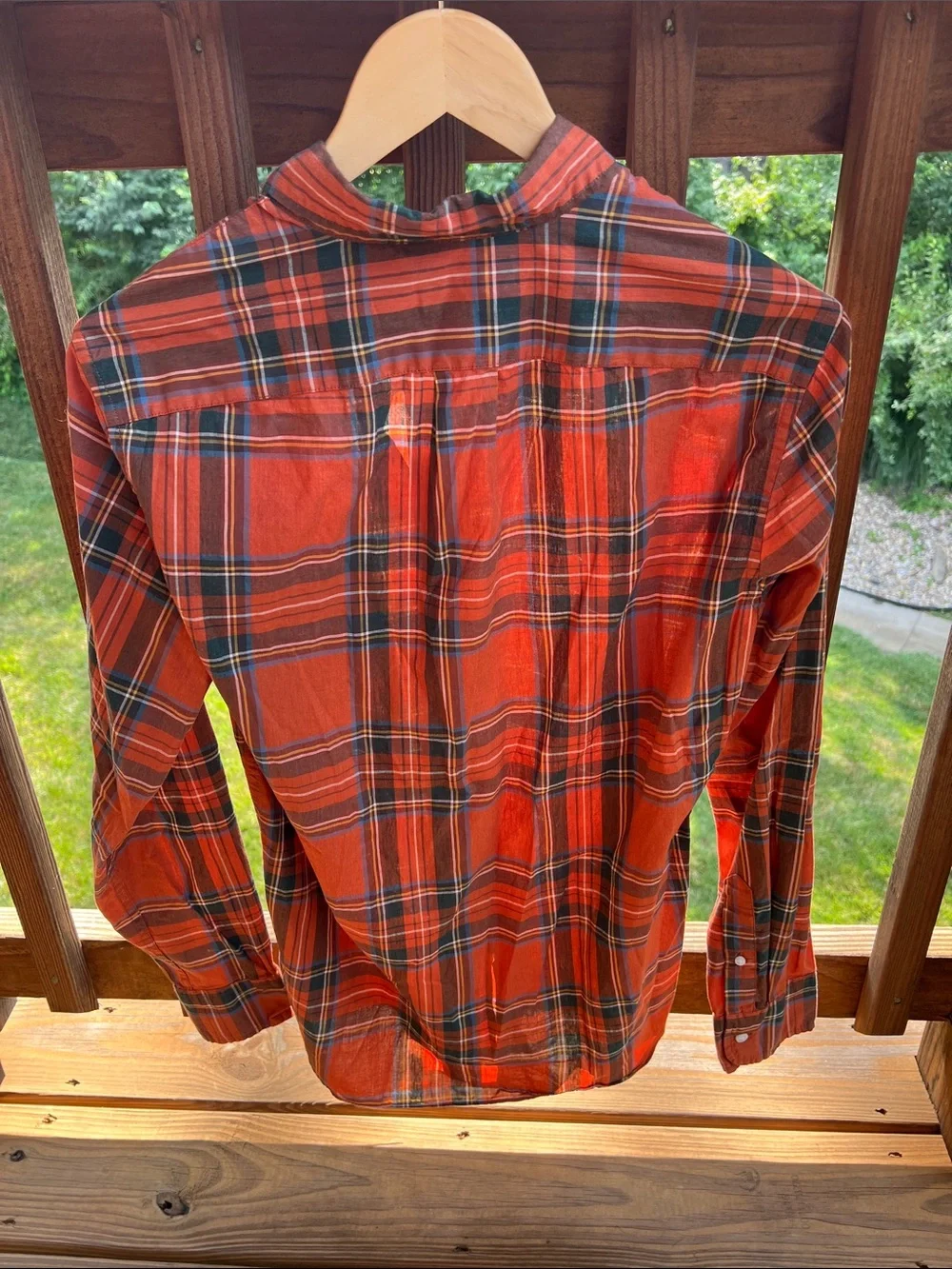 J. Crew Orange and Navy Plaid Button-Down Shirt